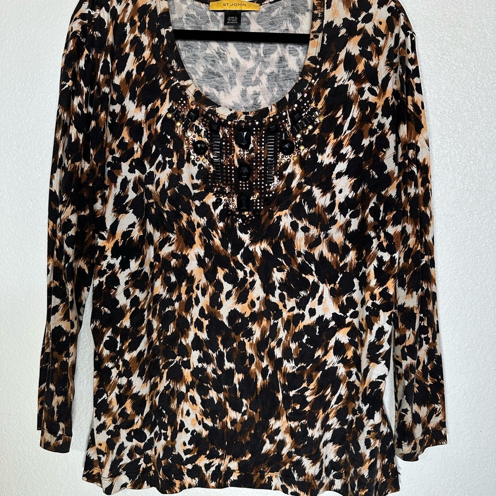 St. John Collection Brown and Black Long Sleeve Blouse